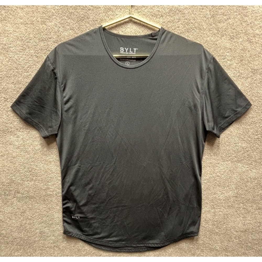 BYLT Shirt Men L Black Short Sleeve Drop Cut S/S Performance Athleisure EUC